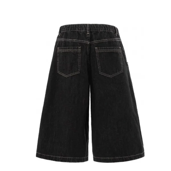Men's Casual Summer Street Wear Oversized Crystal Decorated Mid Waist Denim Straight Jeans Shorts Knee Length - Image 2
