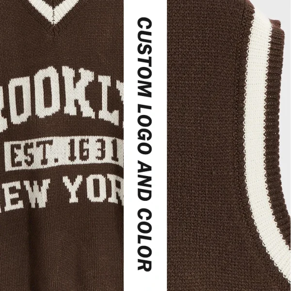 Jacquard Letters Knitted Pullover Knitwear Sleeveless V Neck Knit Sweater Vest for Men - Image 6