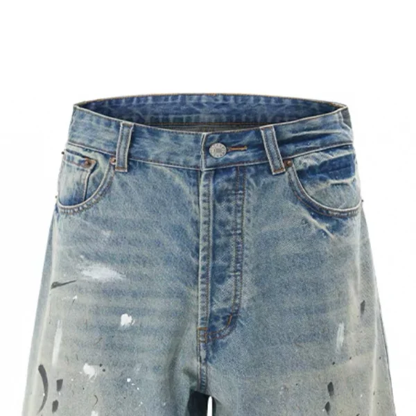 Tuesday Rising Men's Vintage Splatter Denim Shorts AC Washed Loose Casual Cross-Border Design Wide-Leg Summer Style - Image 3