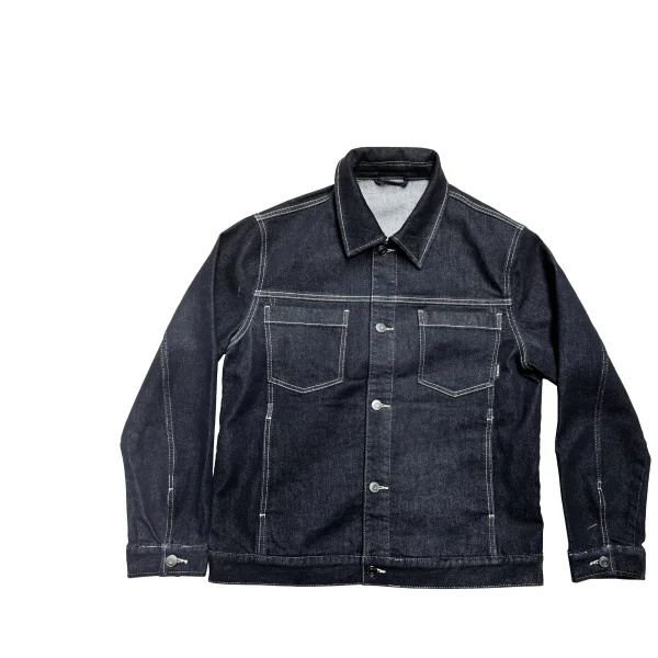 Men's Denim Jacket for Spring Autumn Vintage Streetwear Button Decoration Distressed Print Black Business for Winter