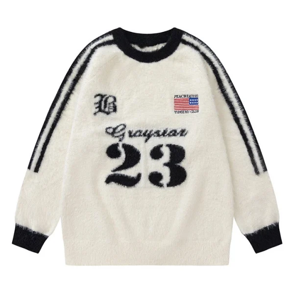 Design Pattern Fuzzy Mohair Knit Sweater Mink Yarn Casual Fashion Men's Sweater