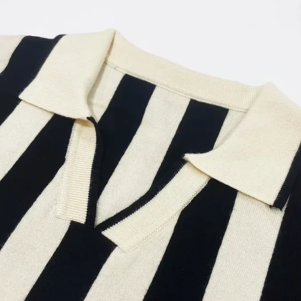 100% Cotton Men's Knit Striped Sweater for Polo Jacquard Design Pattern for Winter - Image 5