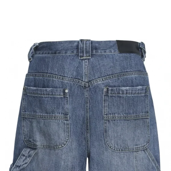 High Quality 100% Cotton Men's Denim Shorts Pockets Acid Washed Hip Hop Style Loose Baggy Cropped Pants - Image 4