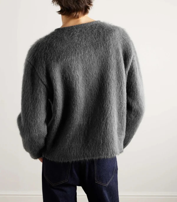 Men's Fashionable Striped Pattern Winter Cardigan Jacket Soft Mohair Brushed V-Neck Pockets Knitted Weaving - Image 2
