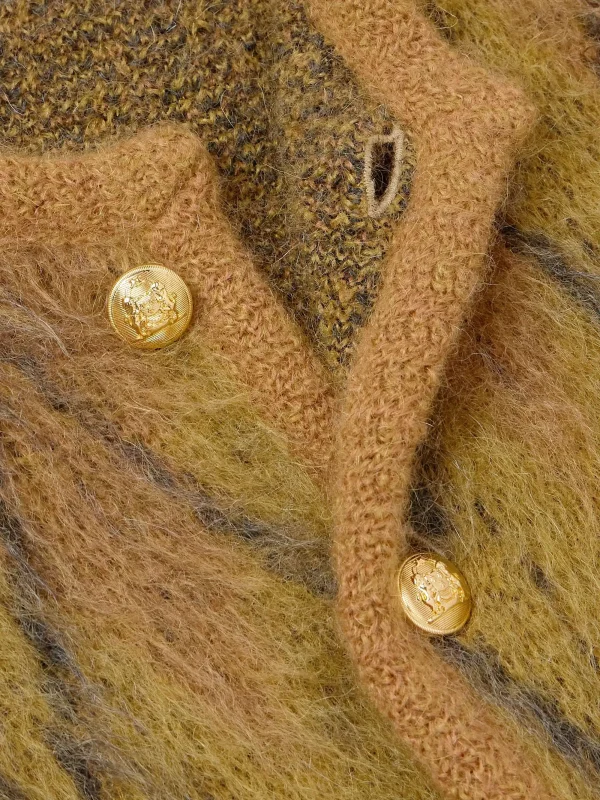 Fashion Furry Knit Cardigan Long Sleeve Short Knit Jacket Mohair Blend Cardigan for Men - Image 3