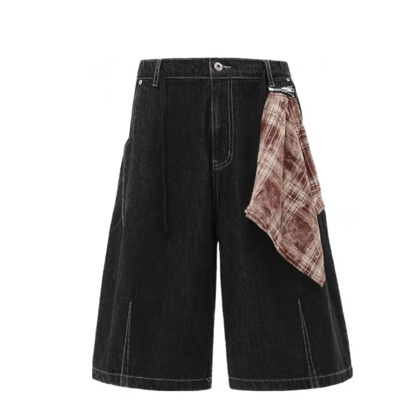 Men's Casual Summer Street Wear Oversized Crystal Decorated Mid Waist Denim Straight Jeans Shorts Knee Length