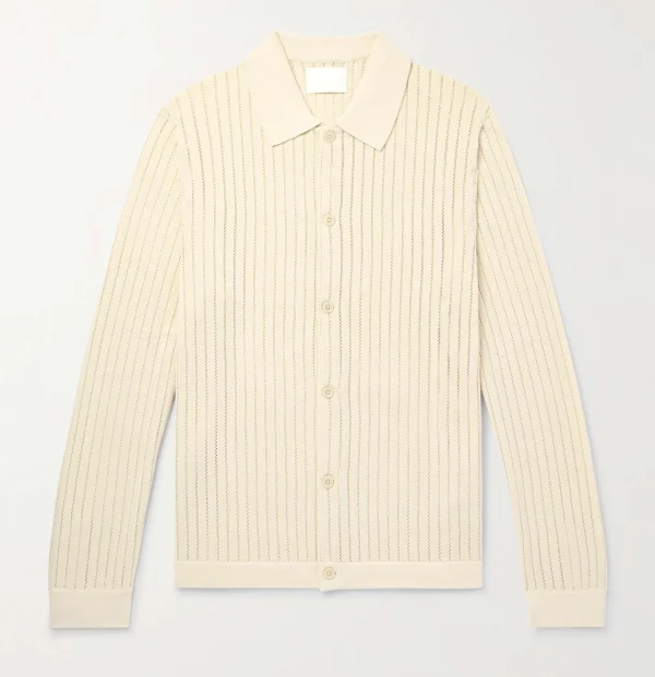 Autumn Men's Casual Cardigan 100% Cotton V-Neck Knit Shirt With Wave Stripe Pattern Decoration Breathable - Image 4
