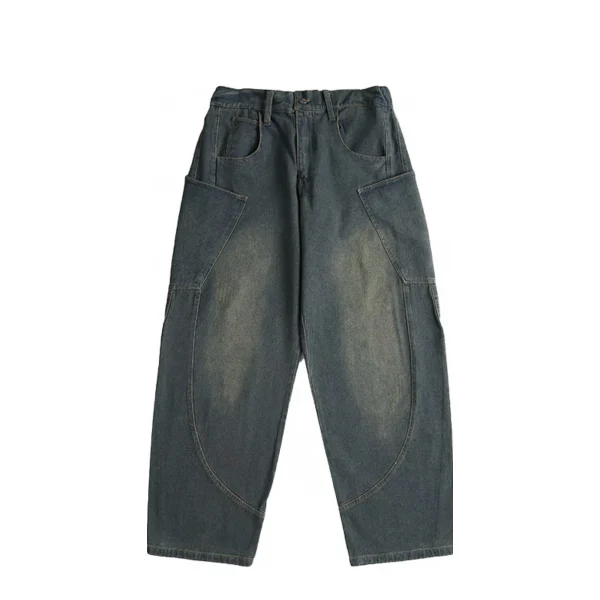 American Retro Vintage Men's Micro Flared Jeans Trendy High Street Loose Yellow Mud Dyed Washed Straight Leg Pants Denim Winter