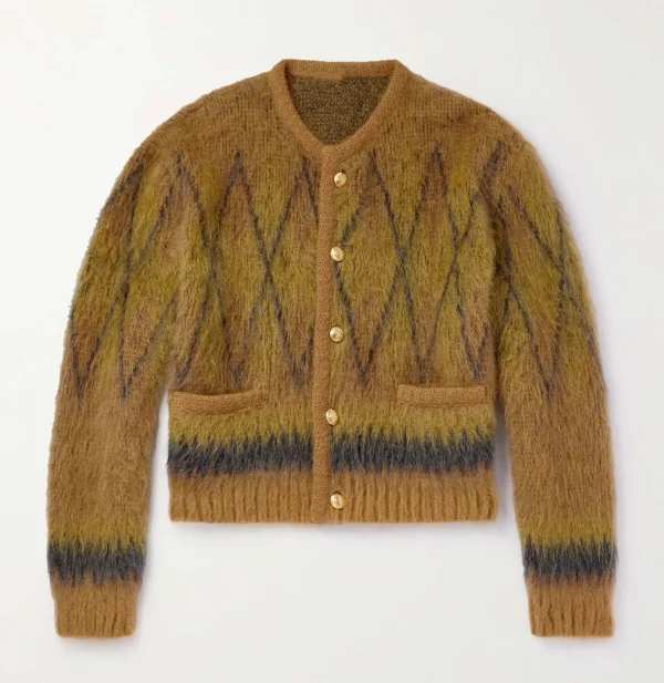 Fashion Furry Knit Cardigan Long Sleeve Short Knit Jacket Mohair Blend Cardigan for Men - Image 5
