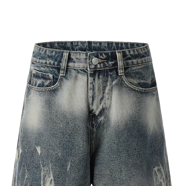 Trendy Punk Tie-Dye Jeans Pants Vibe Gradient Washed Frayed Wide-Leg Loose Straight Shorts Breathable Denim Casual Summer Style - Image 4