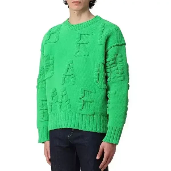 100% Cotton Men's Winter Sweater With Jacquard Knit  Embossed Crewneck Pullover With Letter Decoration - Image 2