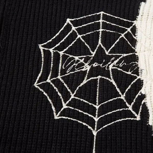 Casual Men's Wool Blend Sweater Long Sleeve Zipper Knit Cardigan Turtleneck Spider Web Embroidery Striped Pattern Design - Image 4