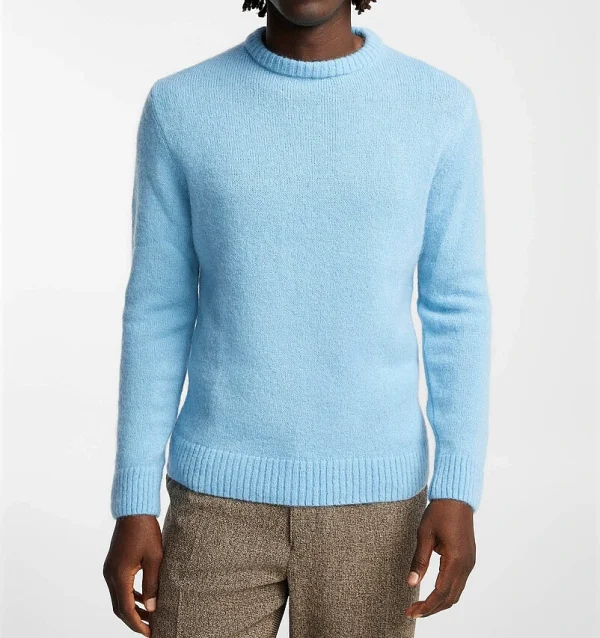 Home Casual Men's Knit Pullover Round Neck Long Sleeve Mohair Jacquard Sweater