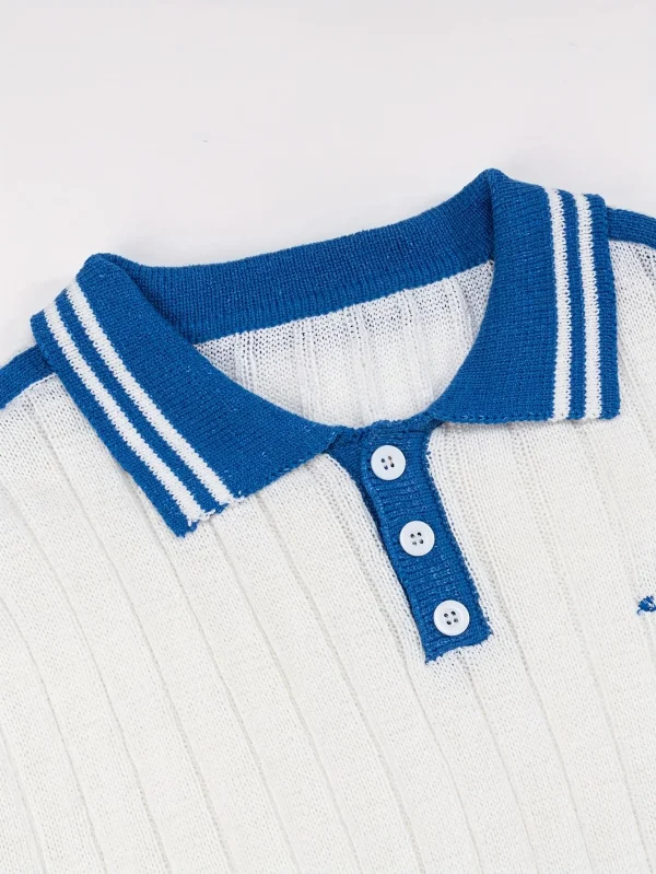 Summer Casual Short Sleeve Knit 100% Cotton Vertical Design Men's POLO Knit Shirt - Image 3