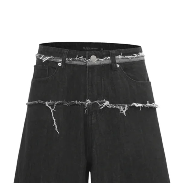 Oversized Cotton Raw Denim Jorts for Men Unique Fit Button Fly Baggy Heavy Denim Shorts - Image 4
