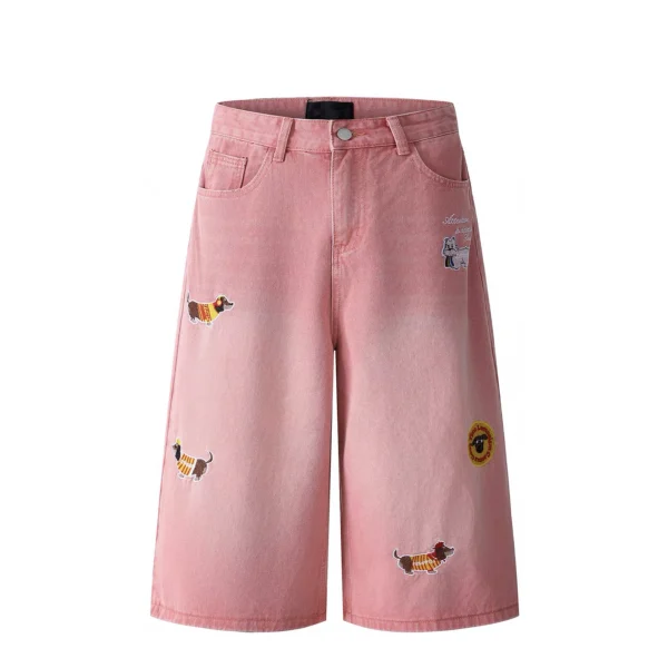 High Quality Men's Vintage Summer Denim Shorts Loose Fit Mid Waist Printed Pattern Knitted Colored Hip Hop Style Low Price - Image 3