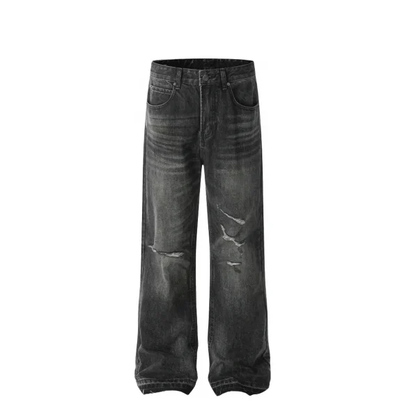 American High Street Style Trendy Breathable Solid Loose Washed Denim Wide Leg Pants for Autumn/Winter