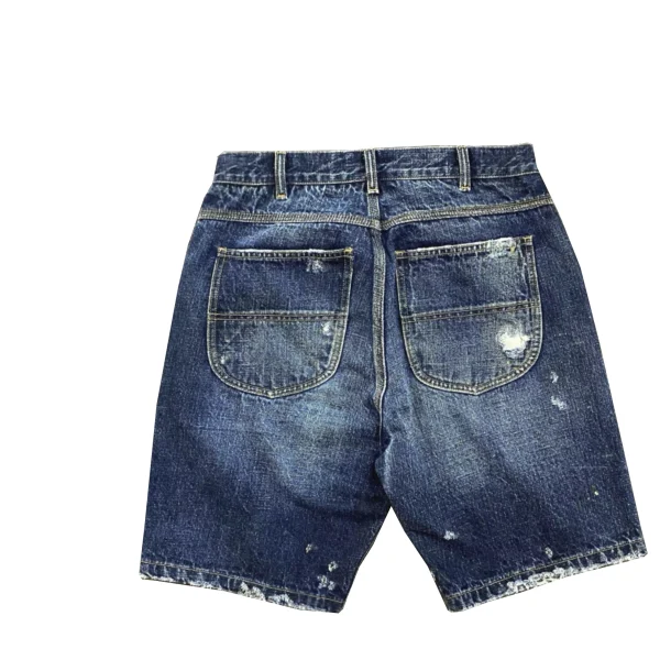 Casual Summer Denim Shorts Five-Point Laser Watermark Open Front International Station Mid Waist Straight Weaved Woven Jeans - Image 2