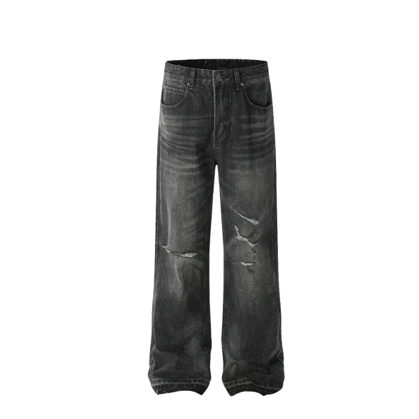 American High Street Style Trendy Breathable Solid Loose Washed Denim Wide Leg Pants Cross-Border