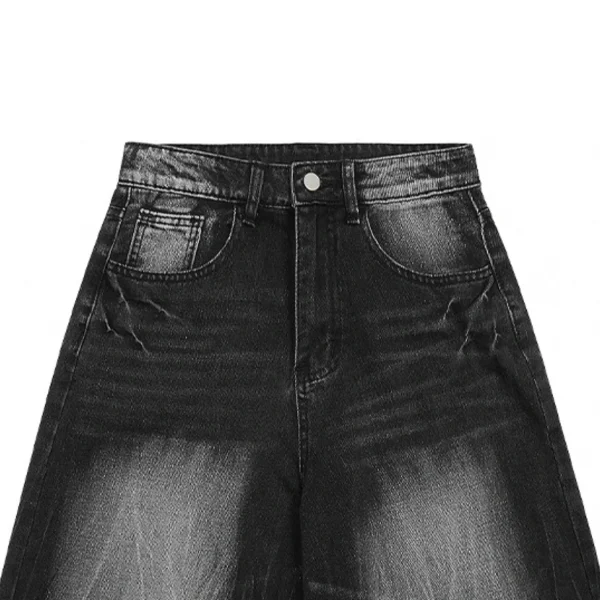 Men's Summer Baggy Jeans Shorts Breathable Loose Wide Leg with Mid Waist Japan Style Solid Pattern Woven Washed Denim - Image 3