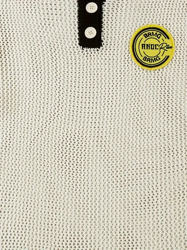 Embroidery Men's Loose Color Blocking Hollow Knitted Polo Shirt Summer Casual Short-Sleeved Sweater - Image 5
