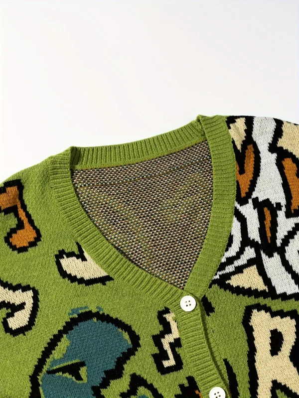 2025 Unisex Jacquard Cardigan Sweater Loose Fit Oversized Design with Animal Pattern for Winter - Image 5