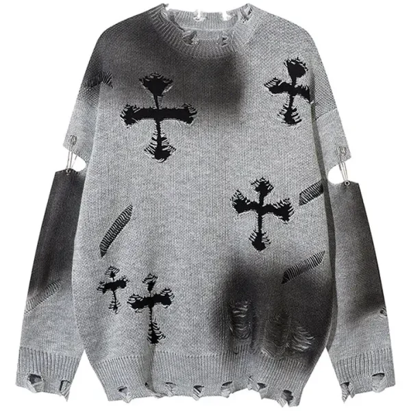Fashion Casual Street Style Knit Pullover Grunge Cross Knit Sweater Men's Trendy Sweater - Image 3