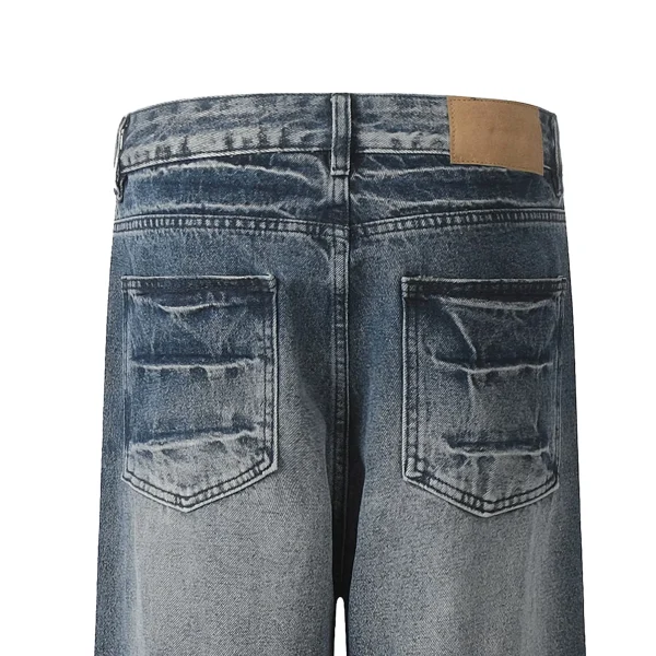 100% Cotton Men's Flared Baggy Jeans for Spring Autumn Mid Breathable Washable Enzyme Washed Button Zipper - Image 6