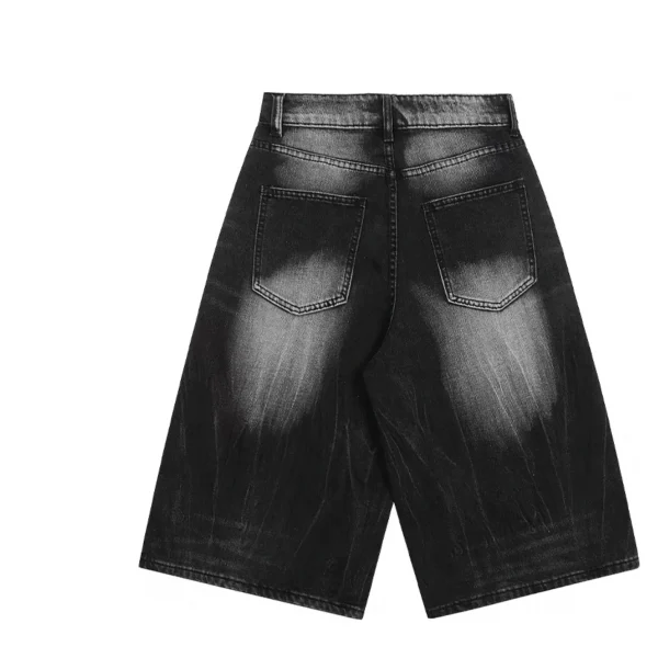 Men's Summer Baggy Jeans Shorts Breathable Loose Wide Leg with Mid Waist Japan Style Solid Pattern Woven Washed Denim - Image 2