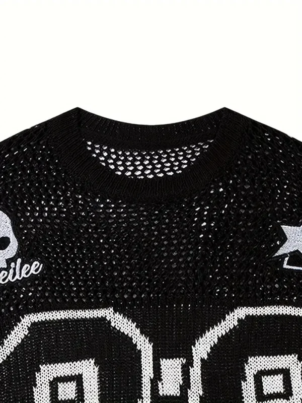 Design Pattern Jacquard Knit 100% Cotton T-Shirt Short-Sleeved Loose Hollow Casual Pullover for Summer - Image 3