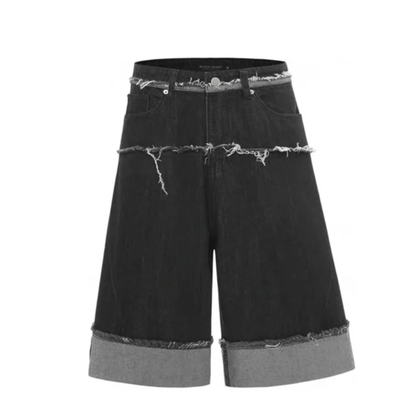 Oversized Cotton Raw Denim Jorts for Men Unique Fit Button Fly Baggy Heavy Denim Shorts