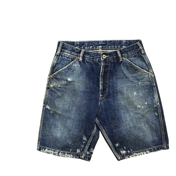 Casual Summer Denim Shorts Five-Point Laser Watermark Open Front International Station Mid Waist Straight Weaved Woven Jeans