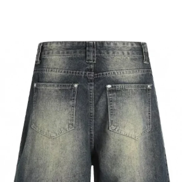 100% Cotton Vintage Wide Leg Pants Embroidery and Rivet Decorated Medium Wash Denim for Autumn and Winter Season - Image 4