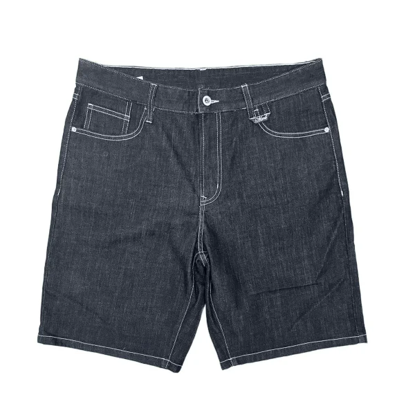 Summer Men's Loose Fit Denim Shorts High Waist Vintage Streetwear Embroidered Technics Dark Wash Wide Leg Pants Print