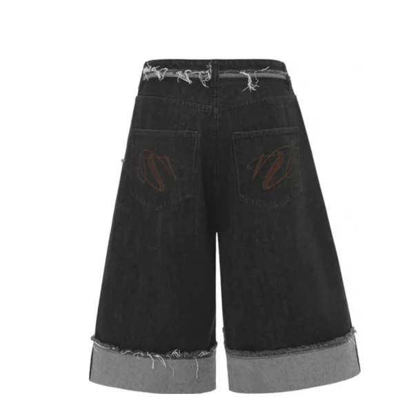 Oversized Cotton Raw Denim Jorts for Men Unique Fit Button Fly Baggy Heavy Denim Shorts - Image 2