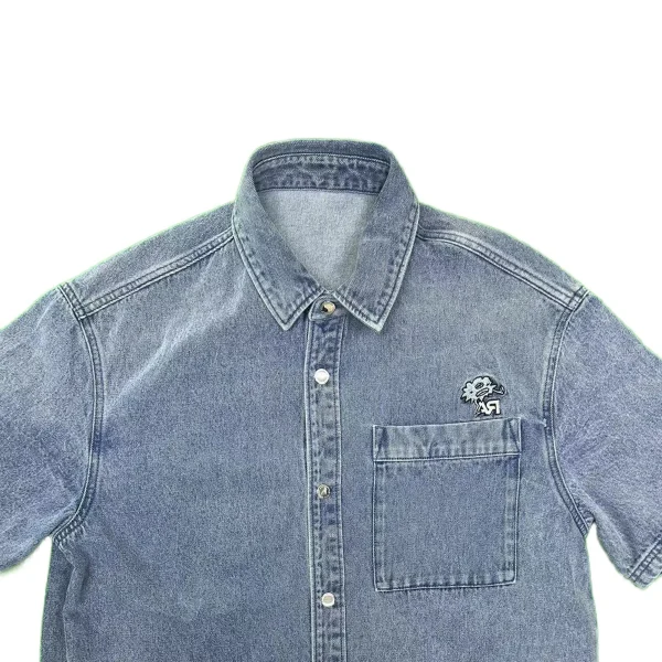Men's Summer Casual Short Sleeve Denim Shirt with Embroidery - Image 3