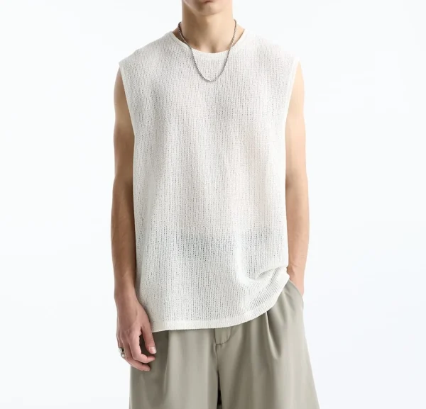 2025 New Style Summer Loose Breathable Solid Color Sleeveless Crew Neck Knit Men's Casual Knit Shirt - Image 2