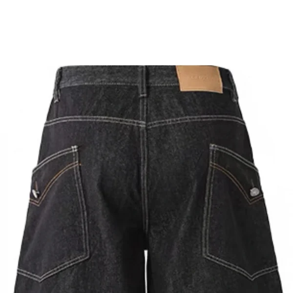 Eco-Friendly Thick Raw Denim Shorts Color Fade Proof Vintage Style Leopard Crystal Light Mid Wide Leg Pants for Summer - Image 4