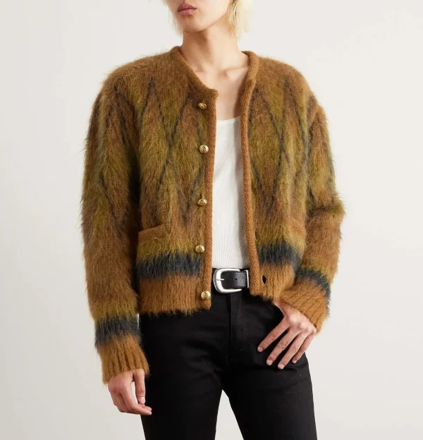 Fashion Furry Knit Cardigan Long Sleeve Short Knit Jacket Mohair Blend Cardigan for Men