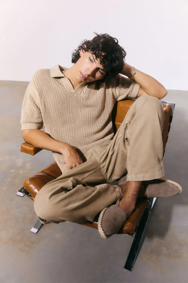 Fashion Casual V-Neck Knit T-Shirt Short Sleeve Open-Knit Polo Shirt Men's Knit Tops - Image 5