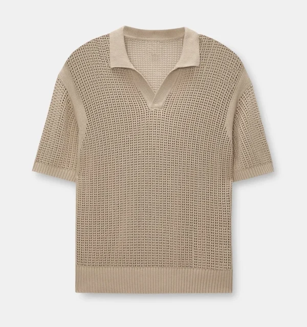 Fashion Casual V-Neck Knit T-Shirt Short Sleeve Open-Knit Polo Shirt Men's Knit Tops - Image 4