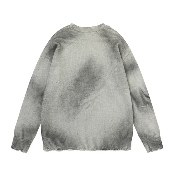 Faux Old Embroidery Crew Neck Sweater Street Style 100% Cotton Ragged Effect Knit Sweater for Men - Image 2
