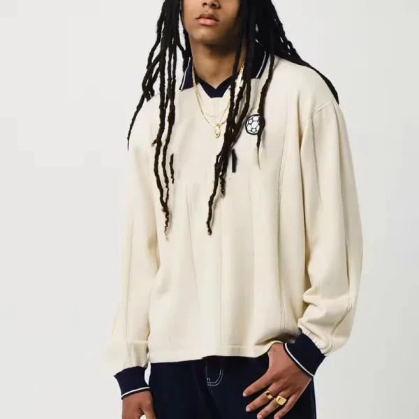 Embroidery Jacquard Rugby Sweater Men Casual Striped Knitted Polo Football Knitwear