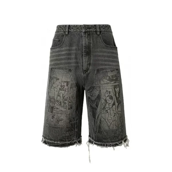 Vintage Men's Jort Denim Carpenter Shorts Breathable Woven Jean Shorts Washed Dyed Casual Mid Streetwear Crystal for Summer