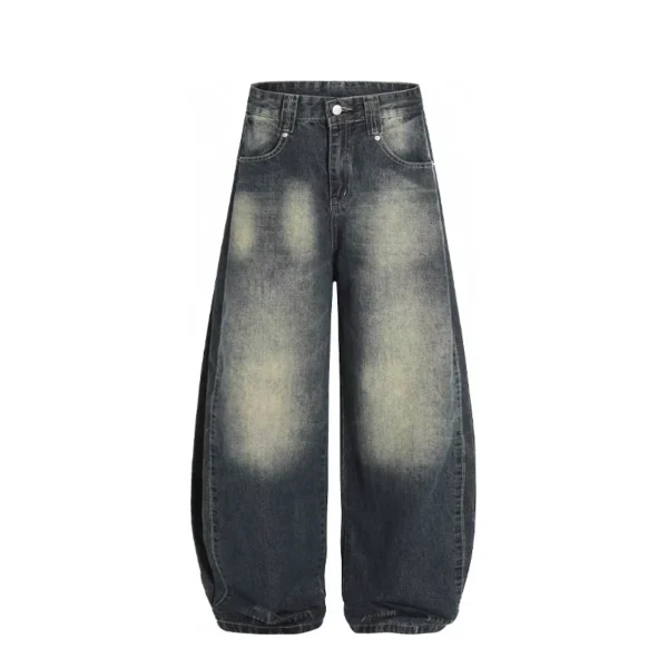 100% Cotton Vintage Wide Leg Pants Embroidery and Rivet Decorated Medium Wash Denim for Autumn and Winter Season