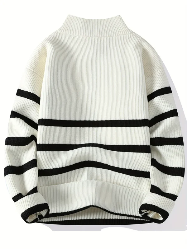 Autumn Winter Trend Men's Casual Loose Jumper Warm Striped Knitted Weave Comfortable Thickened Large Size Jumper Zipper - Image 2