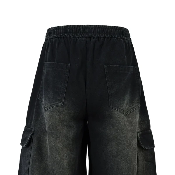 Autumn Spring Men's Drawstring Jeans Black Moustache Effect Enzyme Washed Baggy Hip Hop Wide Leg Denim Pants Mid - Image 6