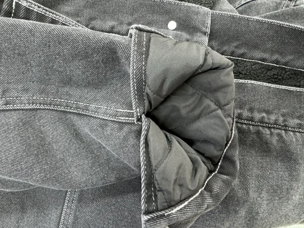 High Quality Black Denim Fleece Men's Jacket Winter Embroidered Motorcycle Jacket Turn-Down Collar Letter Pattern - Image 6