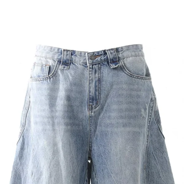 High Quality 100% Cotton Cropped Jeans Breathable Casual Wide Leg Mid Waist Drawstring Closure Knitted Weaving Method - Image 3