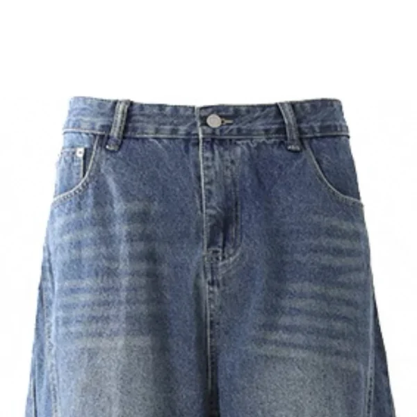 American Retro High Quality Men's Scimitar Jeans Baggy Loose Wide-leg Design Distressed Dark Wash Trendy Wide Leg for Winter - Image 3